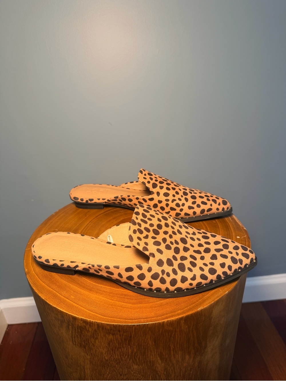 LOFT Leopard-Print Slip-On Mules in Tan and Black